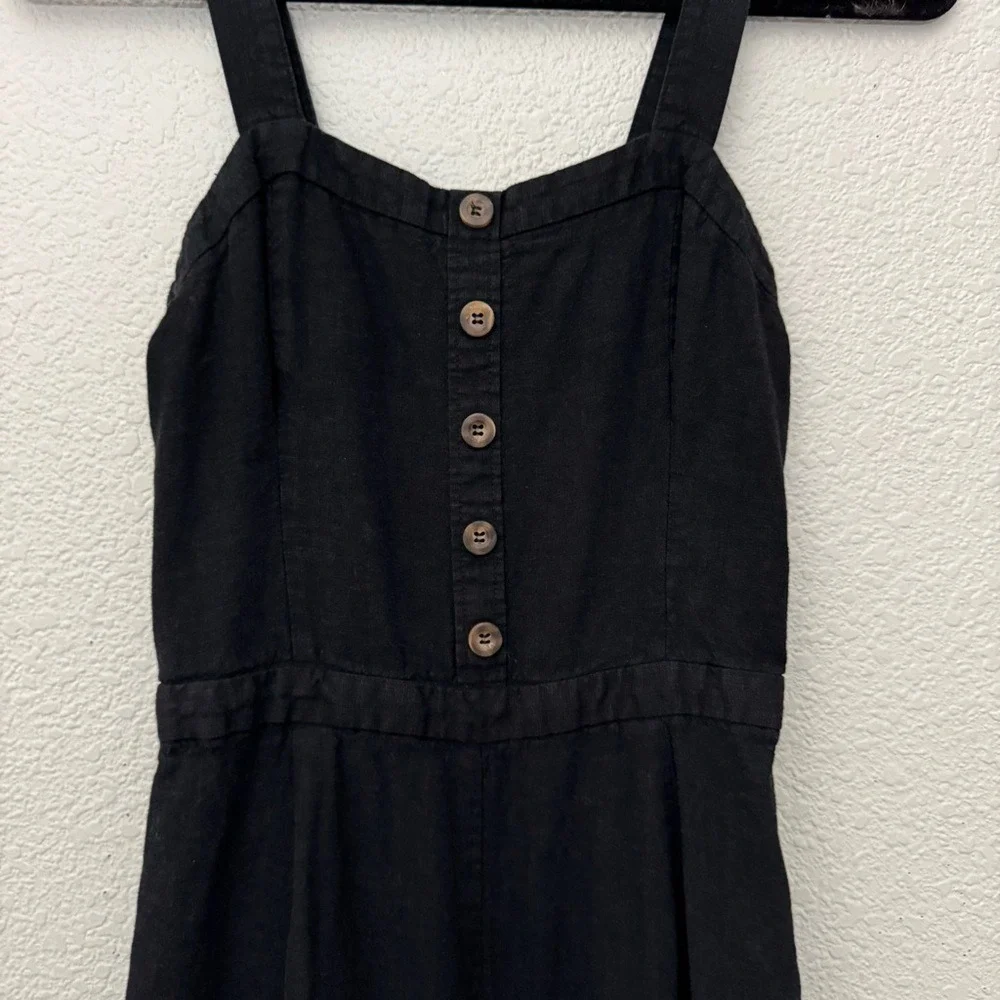 Zara Linen Blend Cropped Wide Leg Sleeveless Jumpsuit Black Size Small